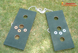 Carpeted Washers Toss Game - Three Hole Version
