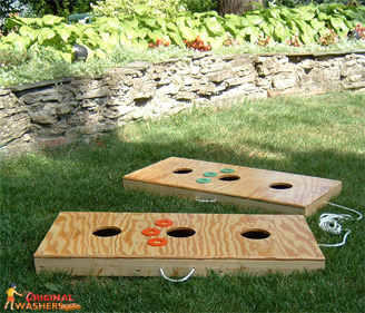 Carpeted Washers Toss Game - Three Hole Version